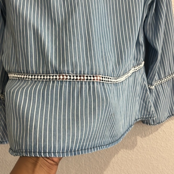 Kelly Renee Blouse Women Large Blue Striped Long Sleeve Bell Sleeve V Neck Boho - Picture 6 of 9